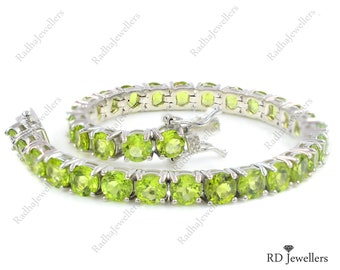 Natural Peridot Bracelet, Tennis Bracelet, 925 Sterling Silver, Women Bracelet Jewelry, August Bracelet, Christmas Gift,  Cluster Bracelet