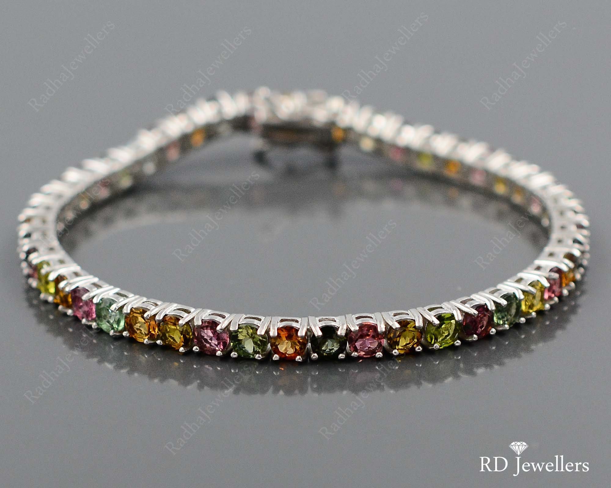 Natural Multi Tourmaline Bracelet, 925 Sterling Silver, Tennis Bracelet, October Birthstone, Tourmaline Jewelry, Gift For Her, Women Jewelry