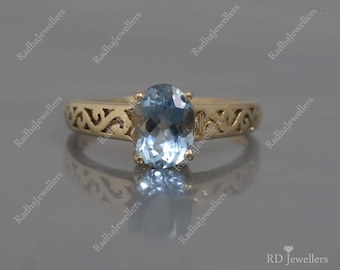 Natural Aquamarine Solid Gold Ring, 14K Gold Ring, Aquamarine Jewelry, March Birthstone Ring, Gemstone Gold Ring, Wedding Gift, Bridal Ring