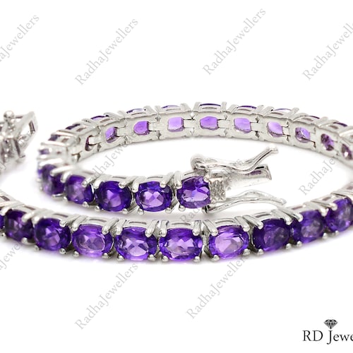 Natural Amethyst Bracelet Tennis Bracelet 925 Sterling Etsy