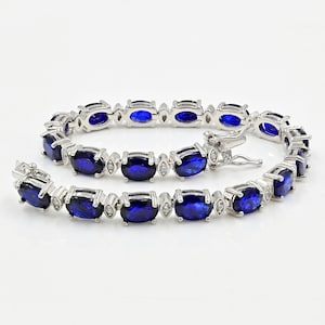 Natural Blue Sapphire Bracelet, Tennis Bracelet, 925 Sterling Silver, September Birthstone, Sapphire Jewelry, Wedding Bracelet, Gift For Her