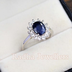 Natural Sapphire Ring\ 925 Sterling Silver\ Solitaire Ring\ Blue Stone Ring\ White Topaz & Blue Sapphire Ring\ Engagement Ring\ Gift For Her
