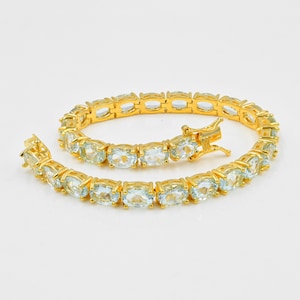 Natural Aquamarine Bracelet, Tennis Bracelet, 925 Sterling Silver, March Birthstone, 14K Yellow Gold Vermeil, Wedding Bracelet, Gift For Her