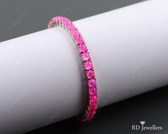 Natural Pink Opal Bracelet Ethiopian Welo Fire Opal 925 Sterling