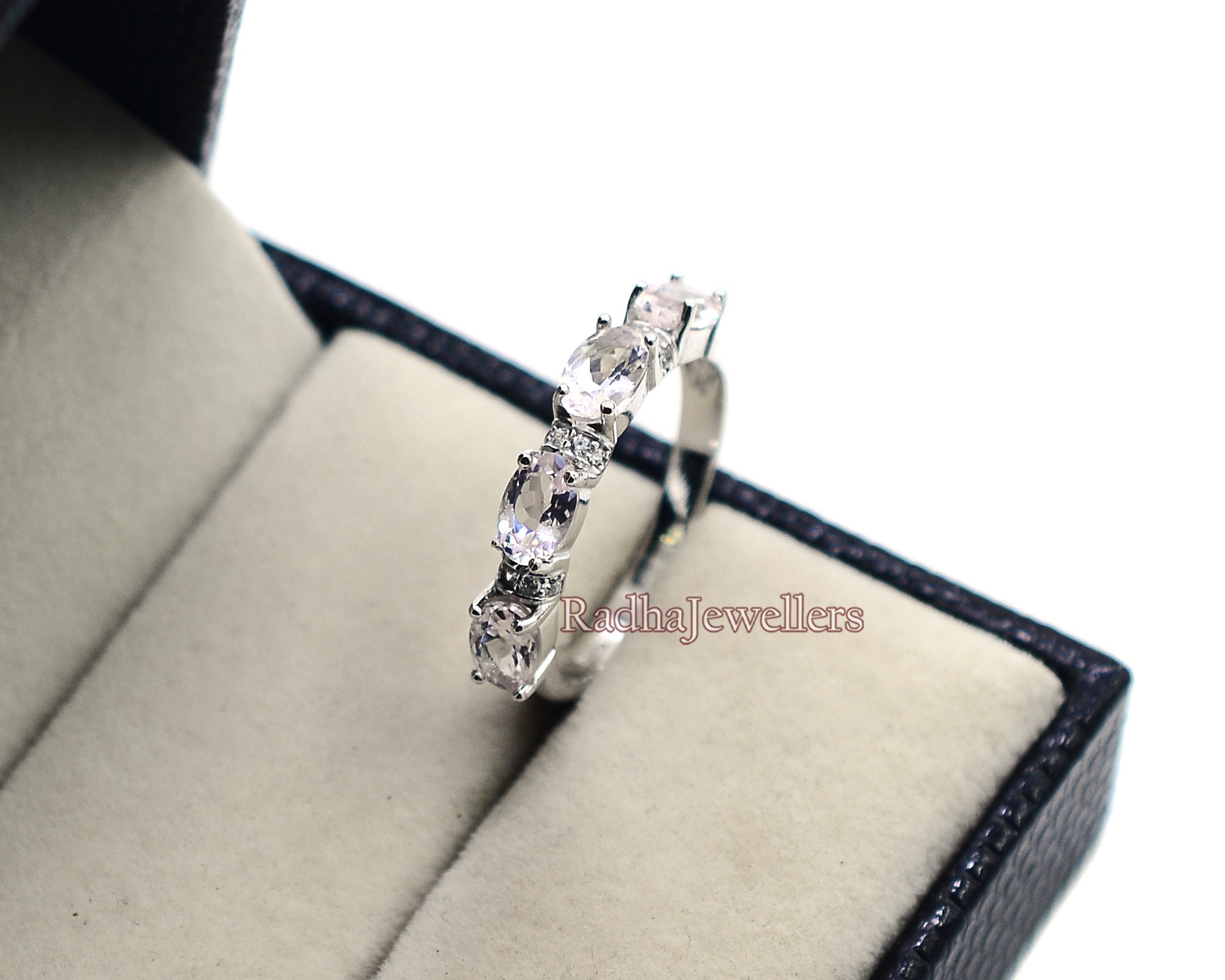 天然ピンクモルガナイトリング、925スターリングシルバー、10月の