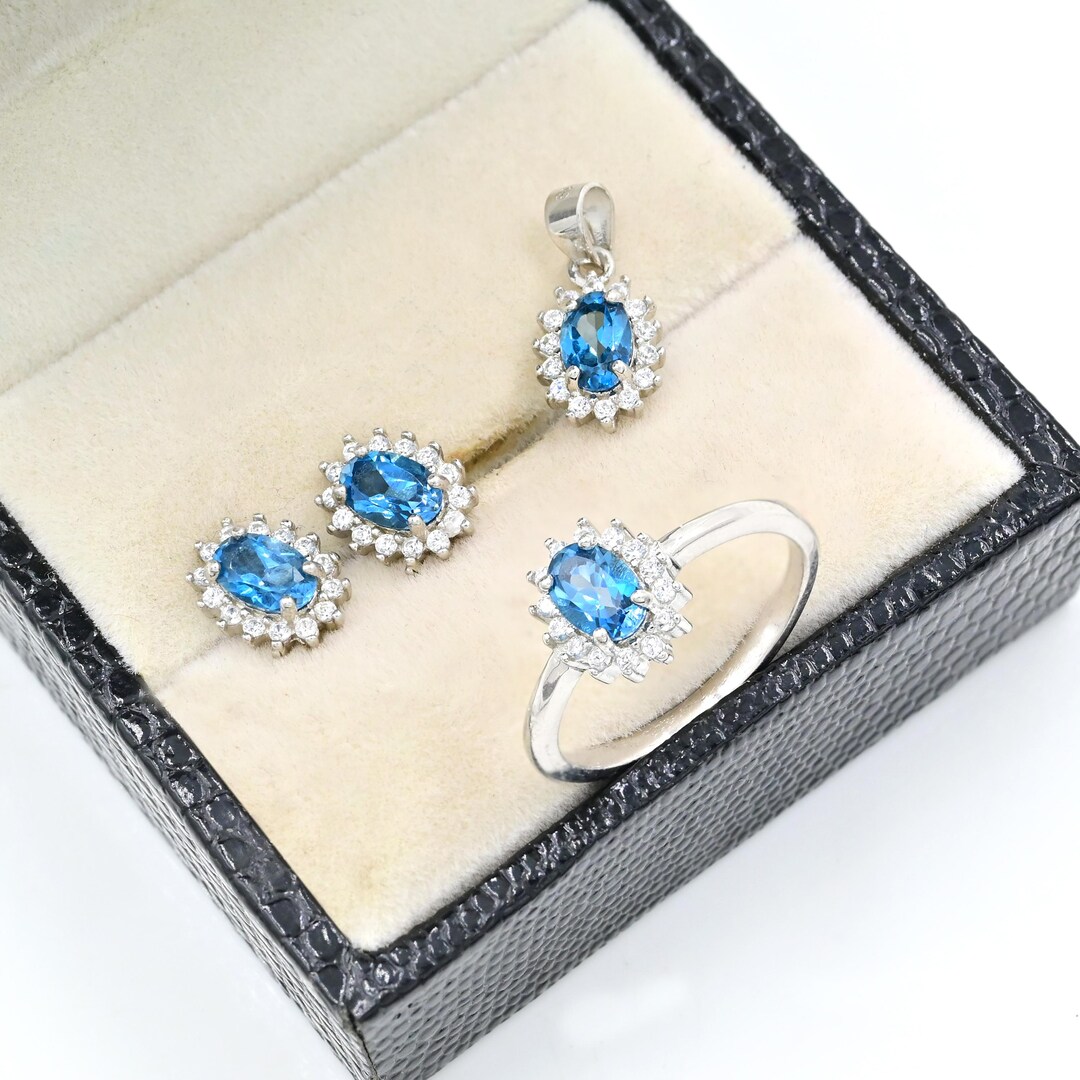 6x4 MM Oval Natural London Blue Topaz Jewelry Set, 925 Sterling Silver ...