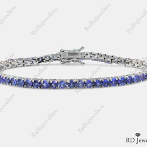 Natural Tanzanite Bracelet, 925 Sterling Silver, Tennis Bracelet, Violet Blue Cut Round Tanzanite, Birthstone Bracelet, Tanzanite Jewelry