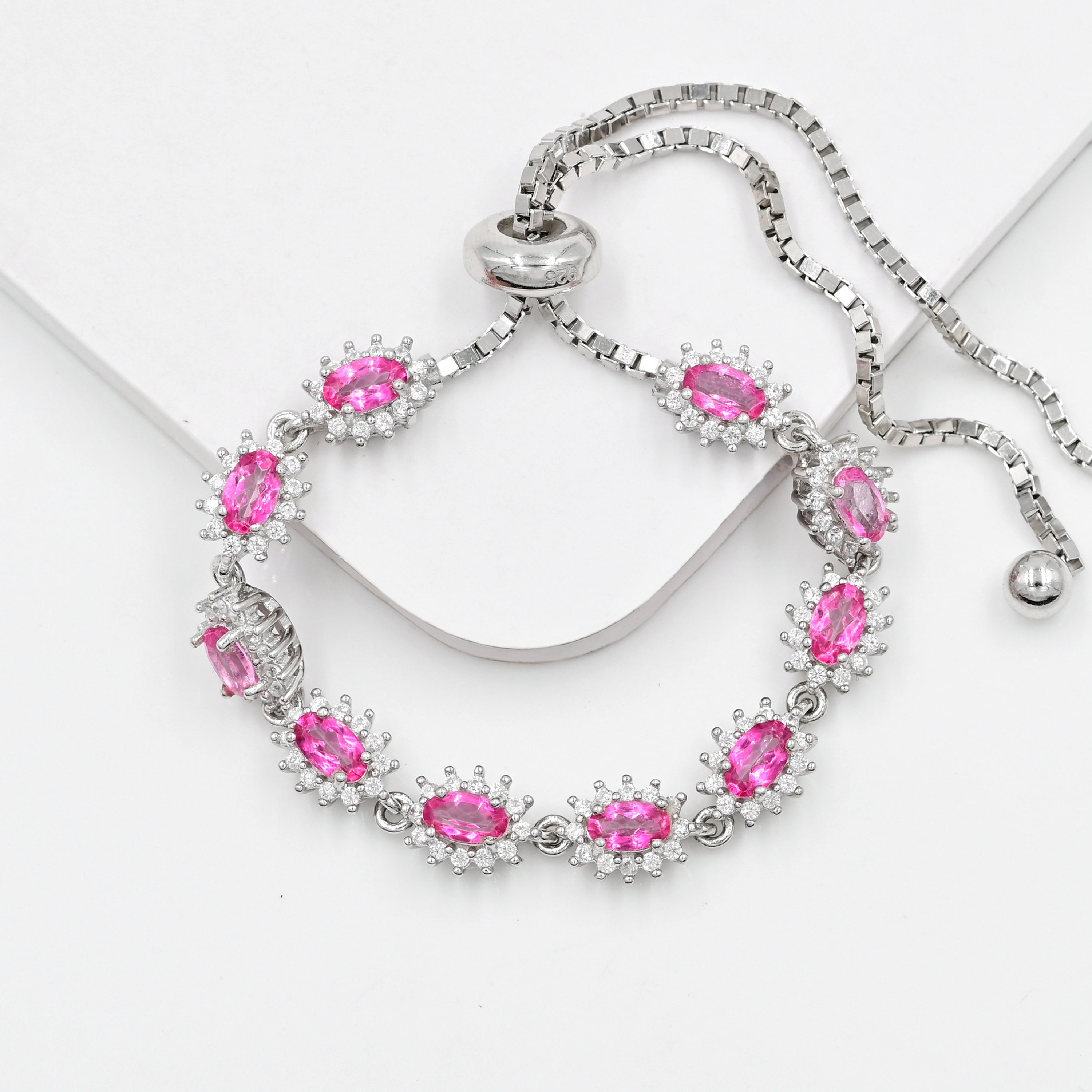 5x3 MM Oval Pink Topaz Bracelet, 925 Sterling Silver, Tie