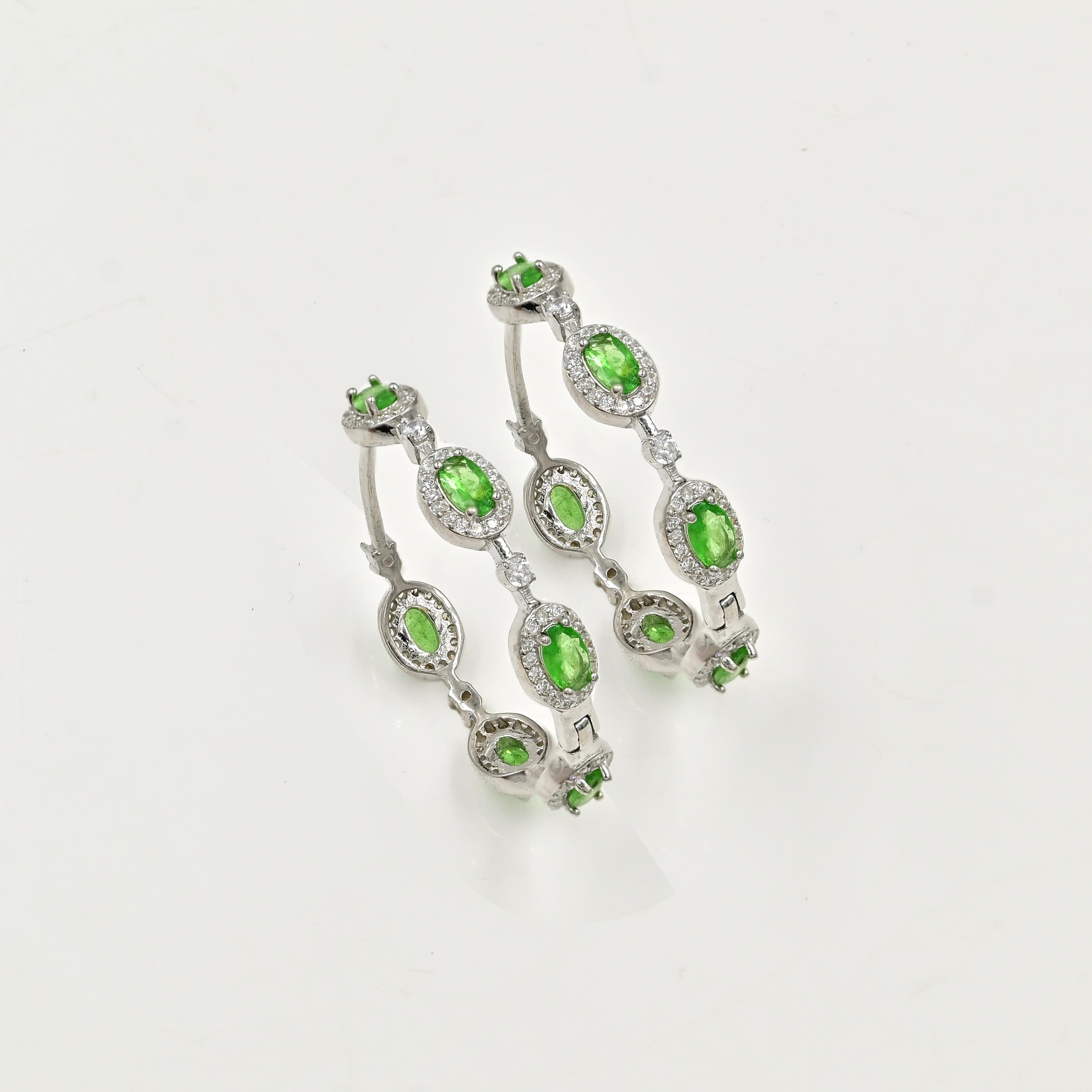 Natural Tsavorite Green Garnet Hoop Earring, 925 Sterling Silver