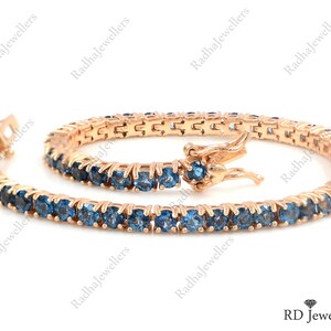 Natural London Blue Topaz Bracelet, 925 Sterling Silver, Tennis Bracelet, Blue Topaz Jewelry, December Birthstone Bracelet, Wedding Gift