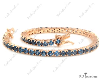 Natural London Blue Topaz Bracelet, 925 Sterling Silver, Tennis Bracelet, Blue Topaz Jewelry, December Birthstone Bracelet, Wedding Gift
