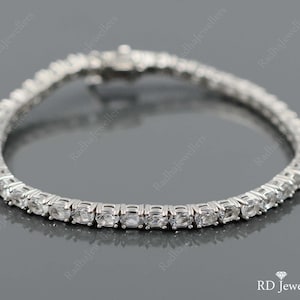 Natural White Topaz Bracelet, Stone Bracelet, 925 Sterling Silver, Silver Topaz Bracelet, White Topaz Jewelry, Tennis Bracelet, Wedding Gift