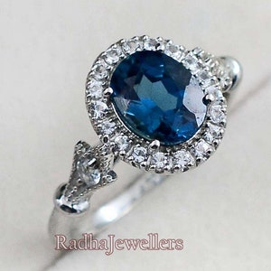 Natural London Blue Topaz Ring, 925 Sterling Silver, Solitaire Ring, December Birthstone, Proposal Ring, Engagement Ring, Gift For Her