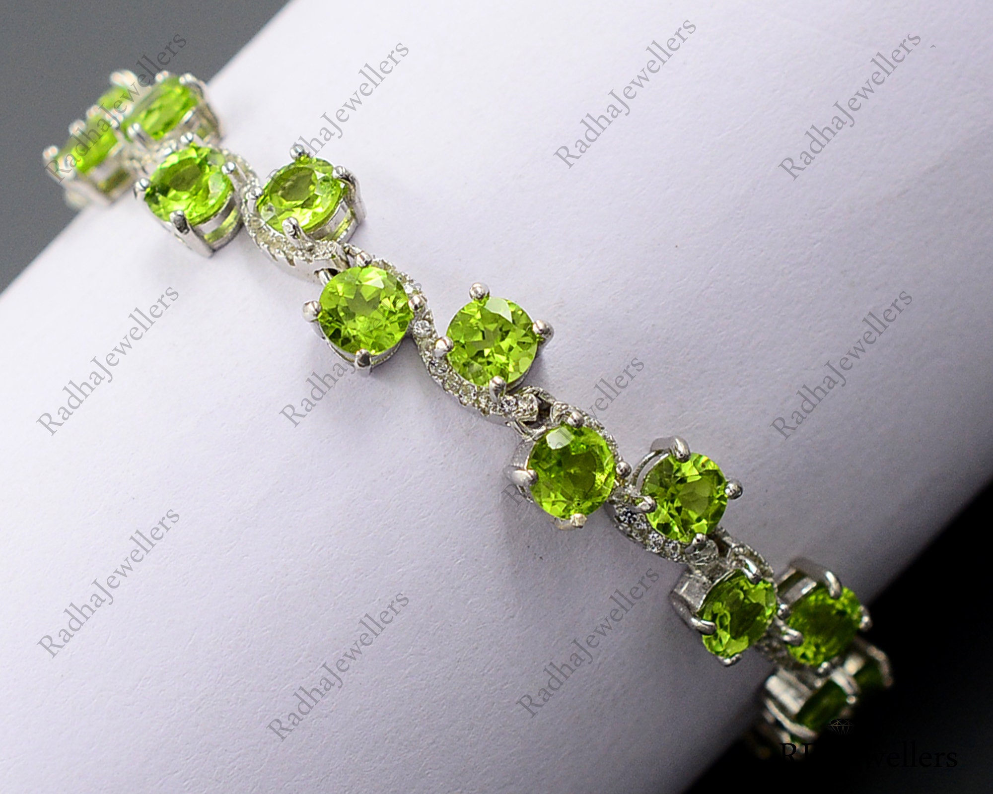 Natural Peridot Bracelet, 925 Sterling Silver, Tie Adjustable