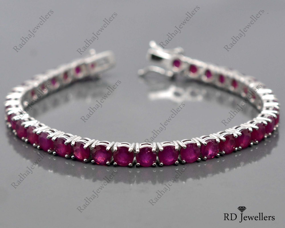 Beautiful Natural Ruby Round Gemstone Bracelet 925 Silver | Etsy
