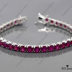 Natural Ruby Bracelet, 925 Sterling Silver, Ruby Tennis Bracelet, Ruby Jewelry, July Birthstone, Gemstone Bracelet, Gift For Her, Women Gift