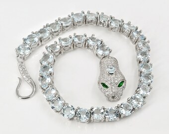 MM Natural Aquamarine Bracelet, 925 Sterling Silver, Tennis