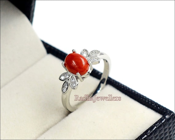 Natural And Certified White Coral Ring / Moonga Ring