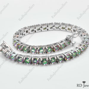 Mystic Topaz Bracelet, 925 Sterling Silver, Tennis Bracelet, Topaz Jewelry, November Birthstone, Gemstone Bracelet, Gift For Her, Women, Mom