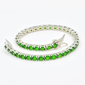 4x3 MM Oval Natural Chrome Diopside Bracelet, 925 Sterling Silver, Tennis Bracelet, October Birthstone, Anniversary Gift, Gift For Her