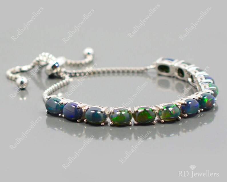Natural Black shops Opal Adjustable Bolo Bracelet 925 Solid Silver Rainbow Fire Black Opal Welo October Birthstone Christmas Gift Women Gift