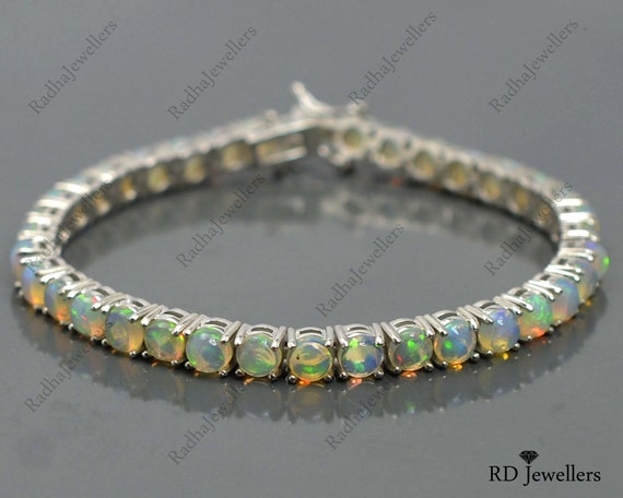 Buy Ethiopian Welo Opal Tennis Bracelet (6.50In) and Solitaire Stud  Earrings in Platinum Over Sterling Silver 10.10 ctw at ShopLC.