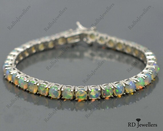 Buy Ethiopian Welo Opal Tennis Bracelet (6.50In) and Solitaire Stud  Earrings in Platinum Over Sterling Silver 10.10 ctw at ShopLC.