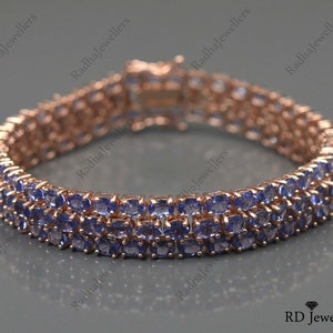 Natural Tanzanite Bracelet, 925 Sterling Silver, Tennis Bracelet, December Birthstone, Three Line Bracelet, Tanzanite Jewelry, Gift For Her