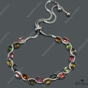 Natural Multi Color Tourmaline Bracelet, 925 Sterling Silver, Adjustable Tie Bracelet, Tourmaline Jewelry, October Birthstone, Gift For Her