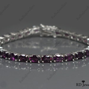 Natural Rhodolite Garnet Bracelet, 925 Sterling Silver, Tennis Bracelet, Garnet Jewelry, January Bracelet, Birthday Gift, Wedding Bracelet