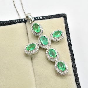 Natural Zambian Emerald Pendant Necklace, 925 Sterling Silver, May Birthstone, Holy Cross Pendant, Emerald Pendant Jewelry, Gift For Her