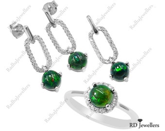 Parure de bijoux en opale noire naturelle, opale Welo d'Éthiopie, argent sterling 925, boucles d'oreilles en opale noire, parure de bijoux, cadeau pour femme