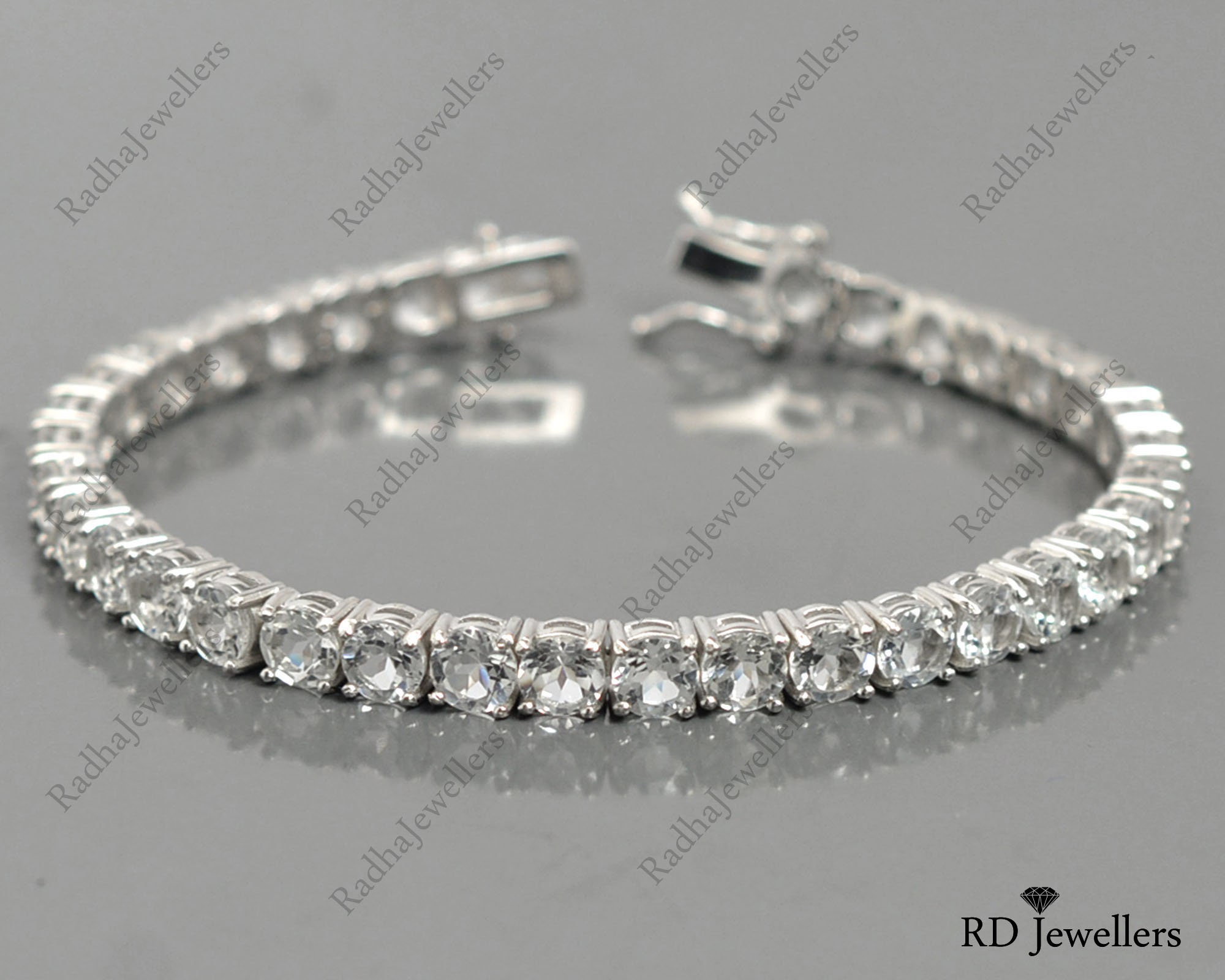 Natural White Topaz Bracelet 925 Sterling Silver Topaz Tennis