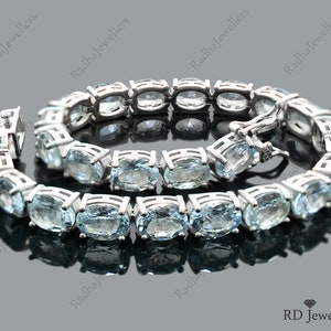 Pulsera de aguamarina natural, pulsera de tenis, plata de ley 925, piedra natal de marzo, pulsera de piedras preciosas, joyería de aguamarina, regalo para ella