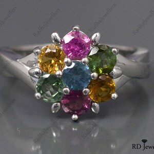 Natural Multi Tourmaline Ring, Tourmaline Jewelry, 925 Solid Silver, October Birthstone, Anniversary Gift, Cluster Women Ring, Gift For Her