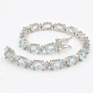 Natural Aquamarine Bracelet, 925 Sterling Silver, Tennis Bracelet, March Birthstone, Aquamarine Jewelry, Gift For Girlfriend, Gift For Her