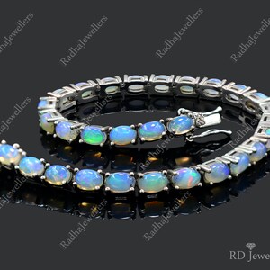 Natural Opal Bracelet, Ethiopian Fire Opal, Opal Tennis Bracelet, 925 Sterling Silver, Opal Jewelry, October Birthstone, Wedding Bracelet