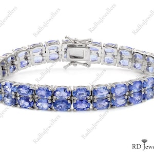 26ct. Natural Tanzanite\ 925 Sterling Silver\ Tennis Bracelet\ Tanzanite Bracelet\ Two Line Bracelet\ December Birthstone\ Christmas Gift