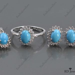 Turquoise Jewelry Set\ 925 Sterling Silver\ Natural Turquoise Ring\ December Birthstone\ Gemstone Jewelry Set\ Women Pendant\ Gift For Her