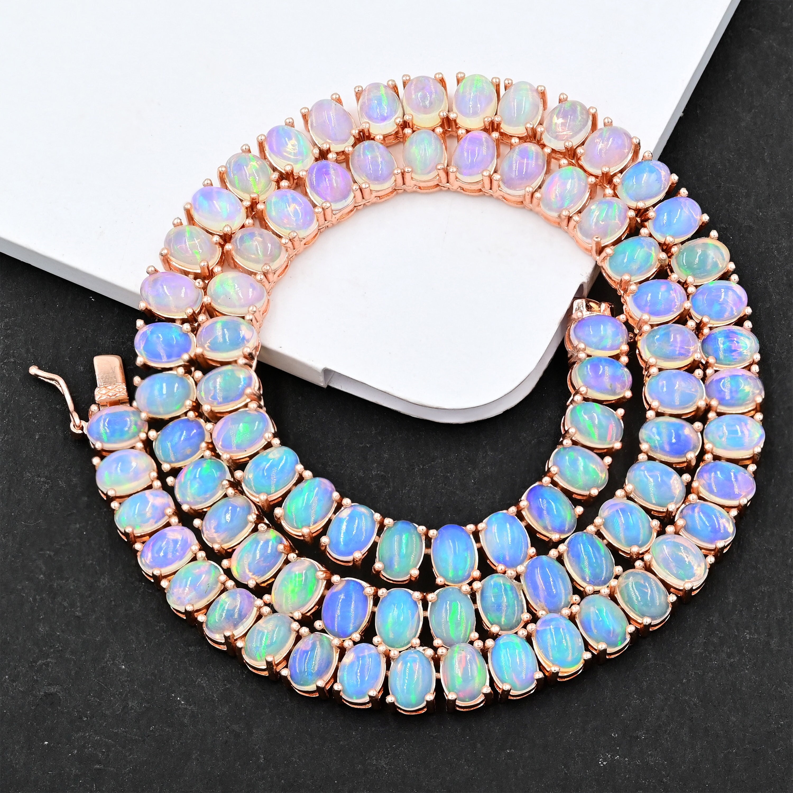 Opal Tennis Necklace, Natural Ethiopian Welo Opal Cabochon