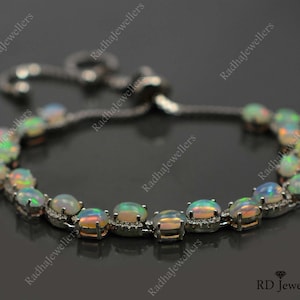 Natural Ethiopian Opal\ 925 Sterling Silver\ Adjustable Tie Bracelet\ October Birthstone\ Gift For Her\ Fire Opal Bracelet\ Christmas Gift