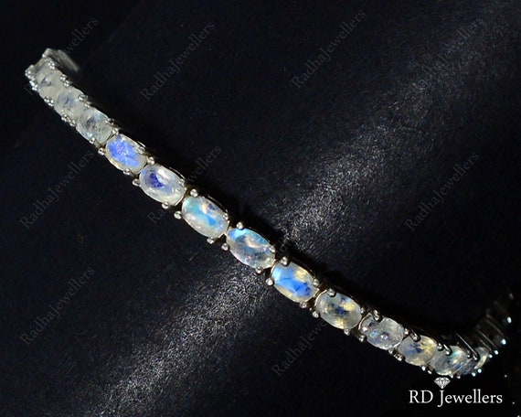 Natural Rainbow Moonstone Bracelet, Tennis Bracelet, 925