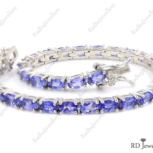 Natural Tanzanite Bracelet, 925 Sterling Silver, Tanzanite Tennis Bracelet, 14K Rose Gold Vermeil, December Birthstone, Christmas Gift Her