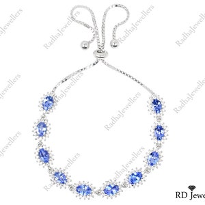 Natural Tanzanite Bracelet, 925 Sterling Silver, Tie Bracelet, December Birthstone, Adjustable Bracelet, Wedding Bracelet, Gift For Her