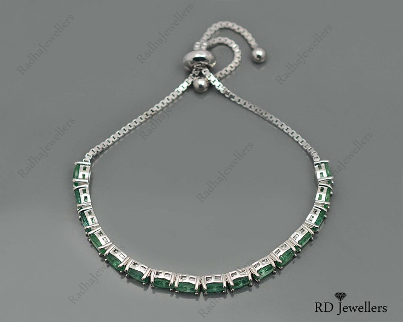 Bolo Adjustable Bracelet\ Natural Zambian Emerald\ 925 Solid Silver ...