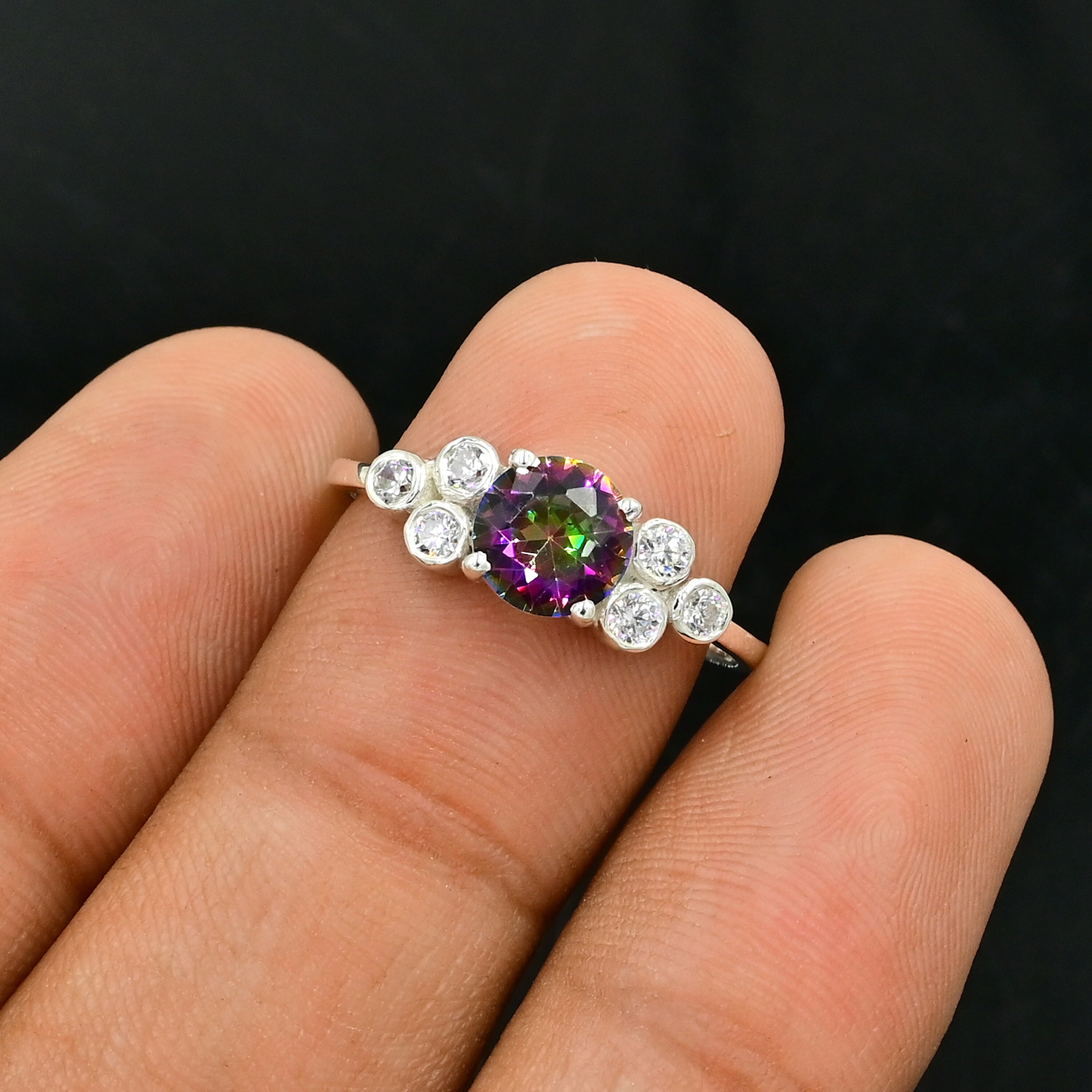 7 MM ラウンドカット ミスティック トパーズ リング、925