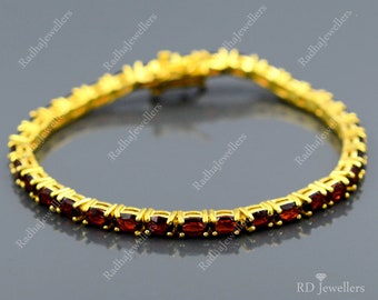 Natural Garnet Bracelet, 925 Sterling Silver, Tennis Bracelet, Garnet Jewelry, January Birthstone,  14K Rose Gold Vermeil, Wedding Bracelet