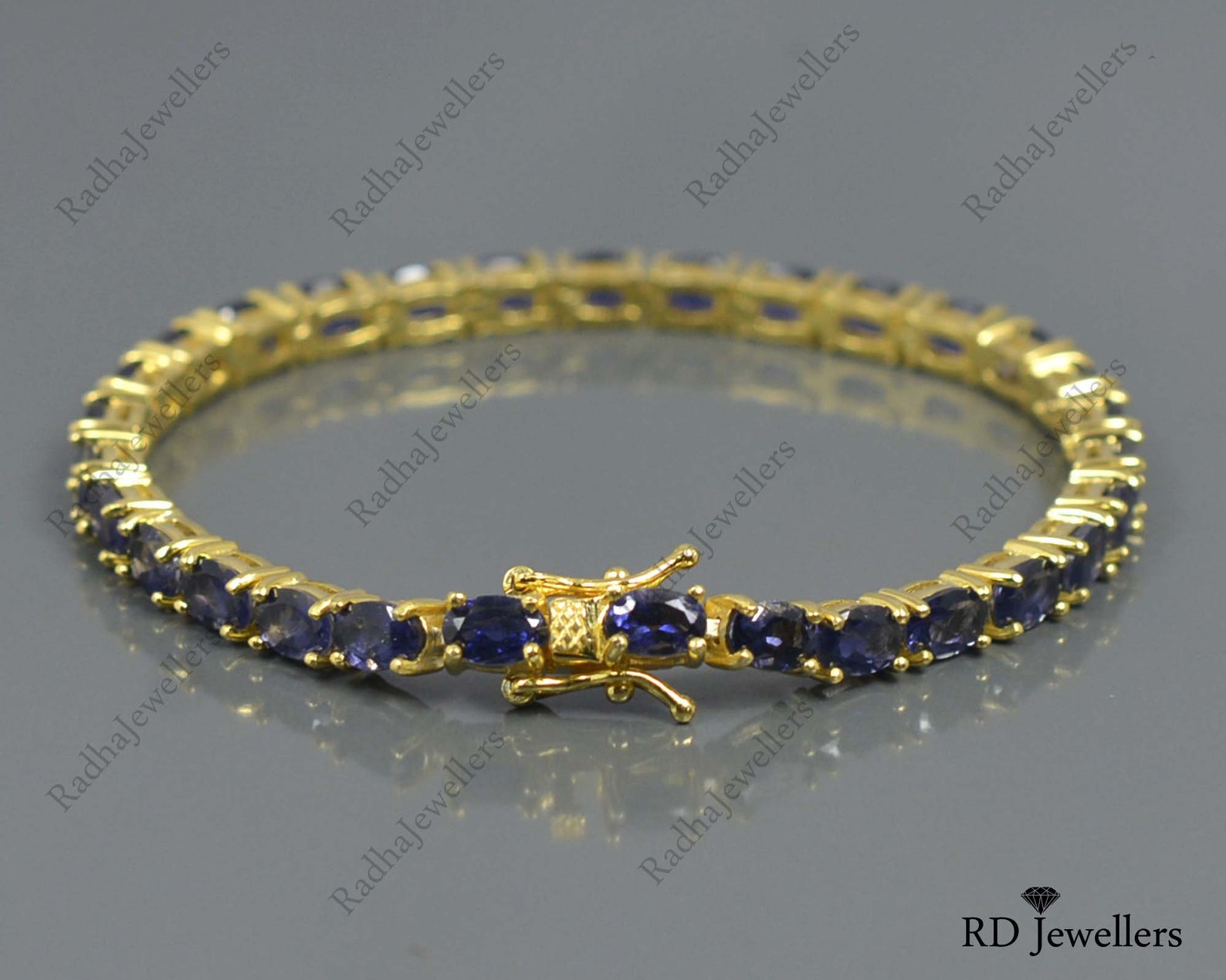 14K Gold Plating Bracelet Natural Iolite Bracelet Tennis Etsy