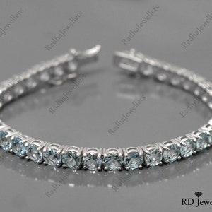 925 Sterling Silber, natürlicher Aquamarin Armband, Tennis Armband, März Birthstone Armband, Aquamarin Schmuck, Valentinstag Geschenk