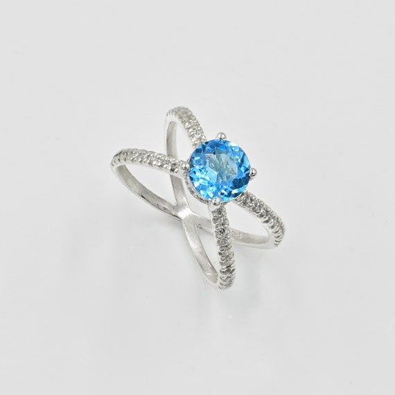 ダイヤモンド付きラウンドスイスブルートパーズソリティアVベールペンダント|14Kイエローゴールド|彼女の為にジュエリーギフト並行輸入